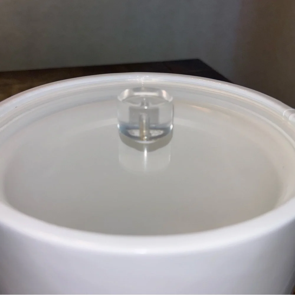 Vintage White Vinyl Ice Bucket with Lucite Handle and Lid